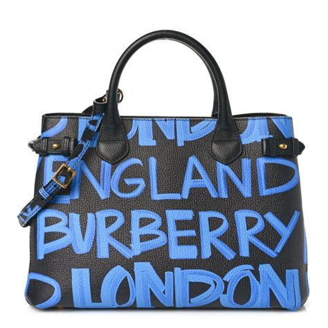 BURBERRY Grainy Calfskin Graffiti Print Medium Banner Tote 